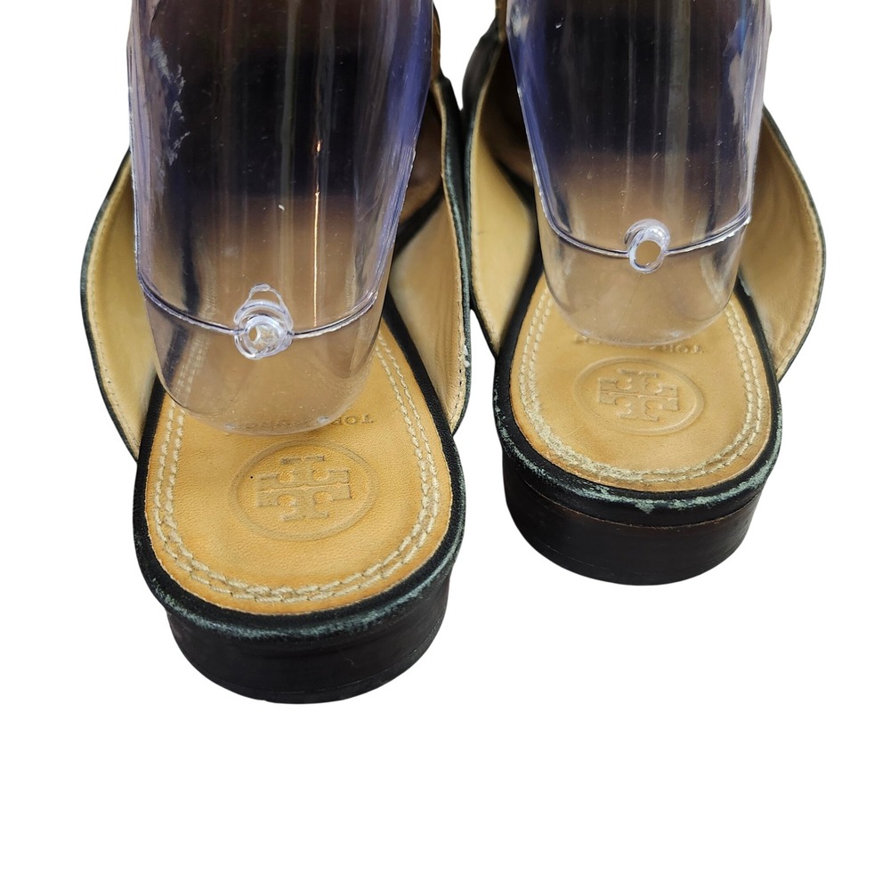 Tory Burch Amelia Black Leather Classic Logo Bar Mules Slides Flats Size 11M - Picture 8 of 11